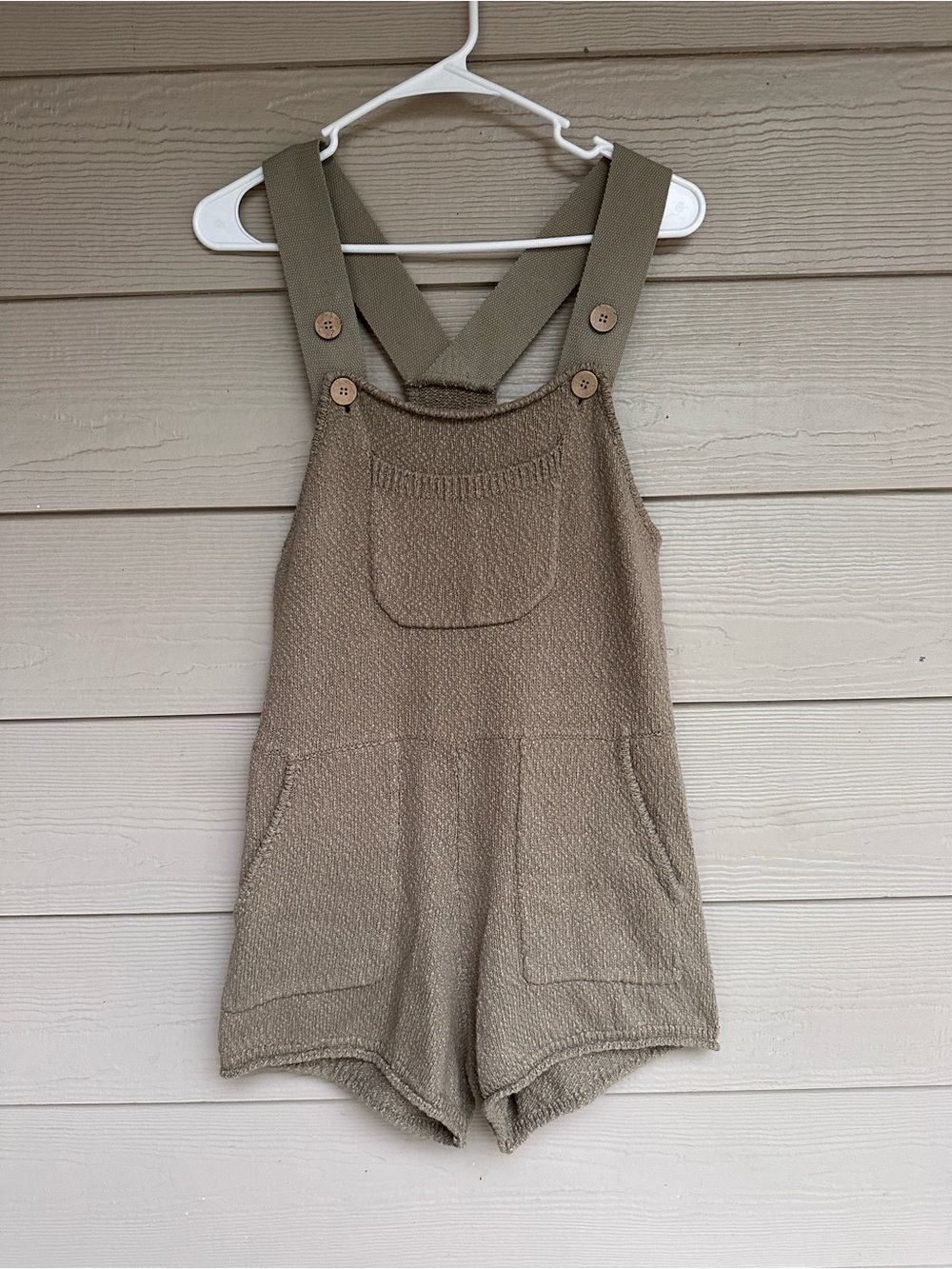 Free People Beach Over it Short Overalls Knit Romper Tan/Beige Sz XS EUC (A52)